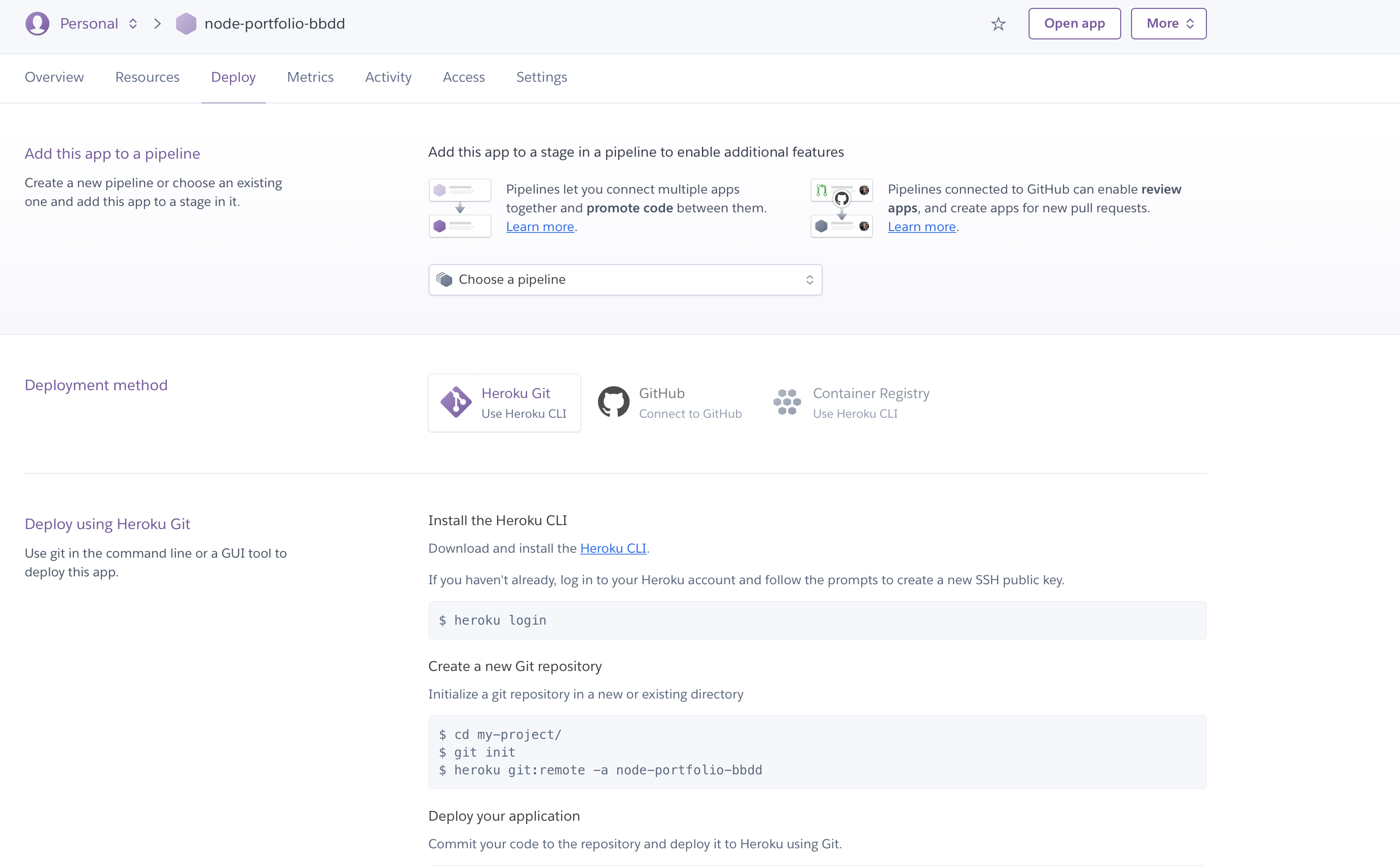 Heroku dashboard