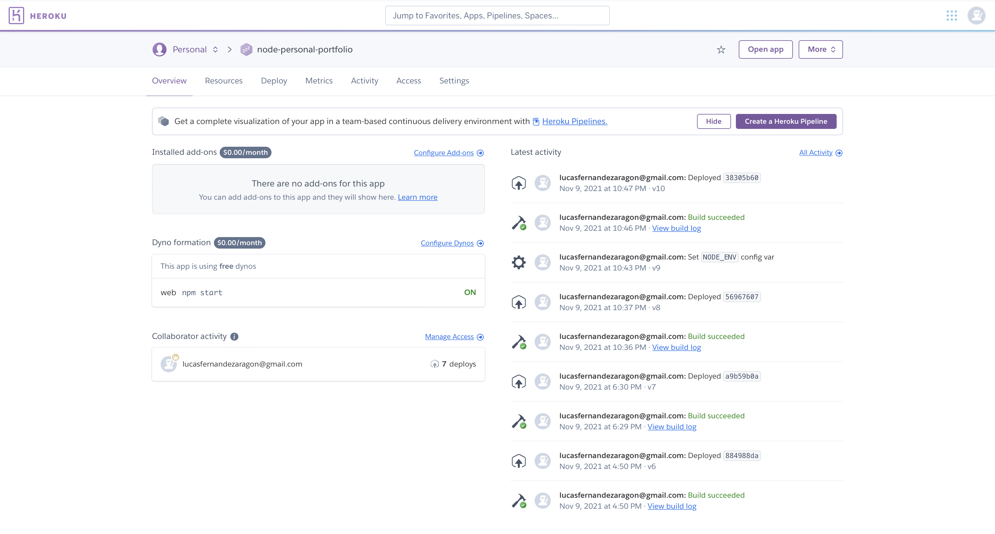 Heroku Dashboard
